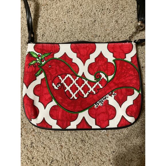 BRIGHTON SMALL RED, WHITE CANVAS CROSSBODY BAG WITH TASSEL - Picture 2 of 7